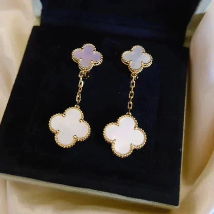 [Okajuri Jewelry]CLOVER 2 MOTIF WHITE MOP EARRINGS