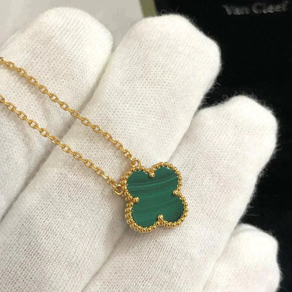 [Okajuri Jewelry]CLOVER 15MM MALACHITE SINGLE FLOWER  NECKLACE