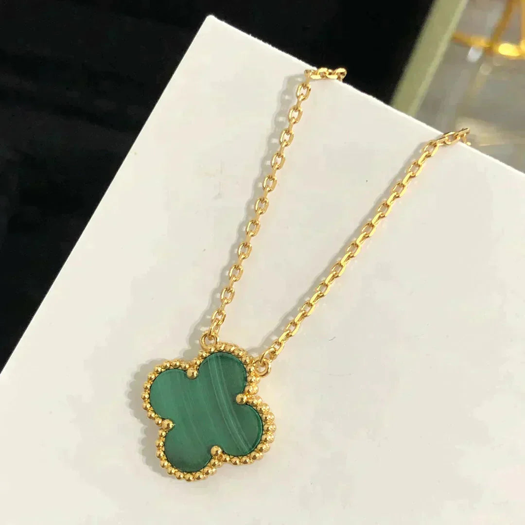 [Okajuri Jewelry]CLOVER 15MM MALACHITE SINGLE FLOWER  NECKLACE