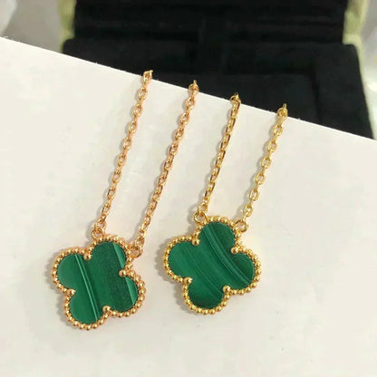 [Okajuri Jewelry]CLOVER 15MM MALACHITE SINGLE FLOWER  NECKLACE