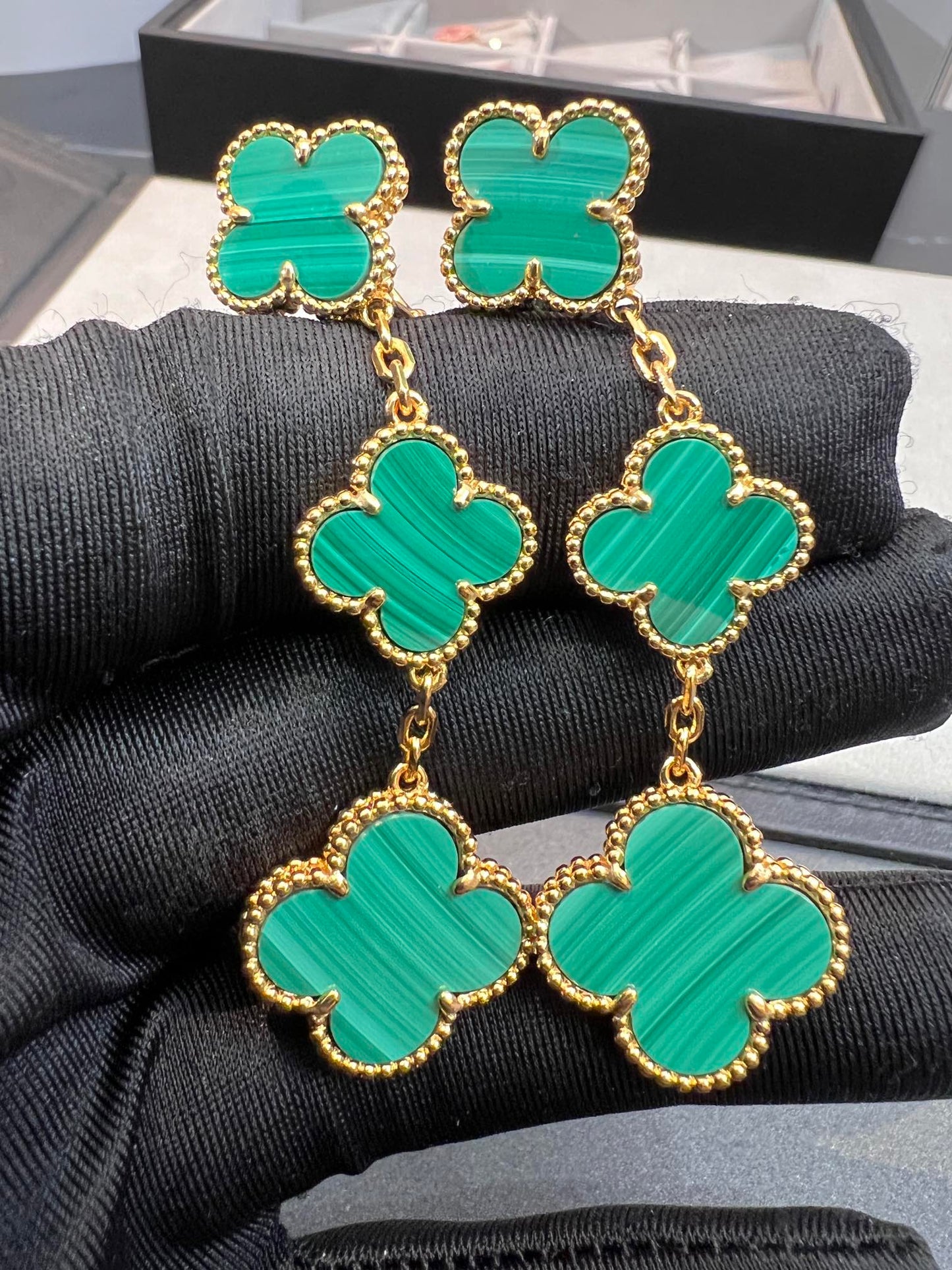 [Okajuri Jewelry]CLOVER MALACHITE 3 MOTIFS GOLD