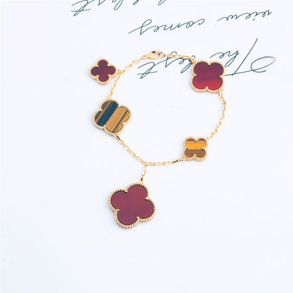 [Okajuri Jewelry]CLOVER BRACELET 5 MOTIFS CARNELIAN TIGER EYE