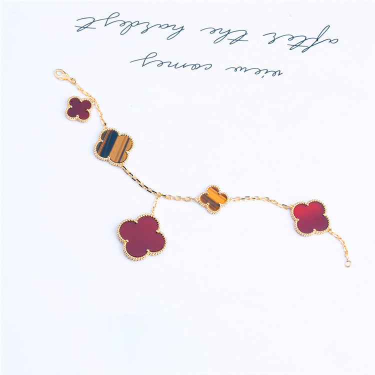 [Okajuri Jewelry]CLOVER BRACELET 5 MOTIFS CARNELIAN TIGER EYE