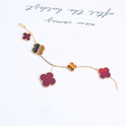 [Okajuri Jewelry]CLOVER BRACELET 5 MOTIFS CARNELIAN TIGER EYE