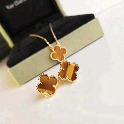 [Okajuri Jewelry]CLOVER MEDIUM 1 MOTIFS TIGER EYE EARRINGS