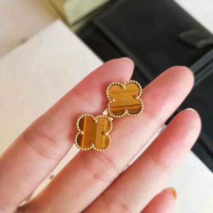 [Okajuri Jewelry]CLOVER MEDIUM 1 MOTIFS TIGER EYE EARRINGS