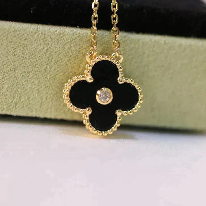 [Okajuri Jewelry]CLOVER 15MM DIAMOND ONYX NECKLACE