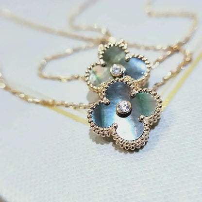 [Okajuri Jewelry]CLOVER 15MM DIAMOND AND MOTHER-OF-GREY NECKLACE
