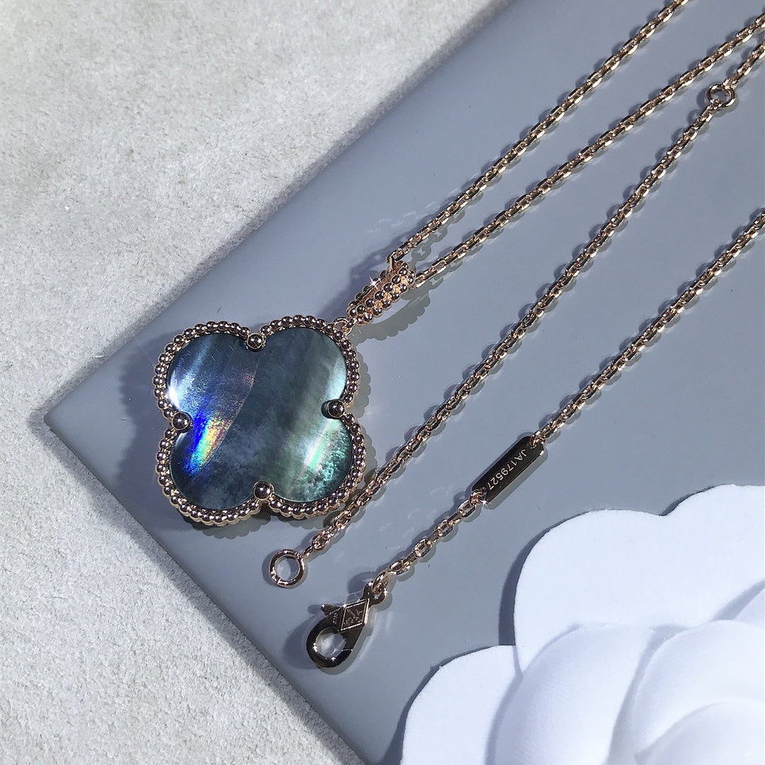 [Okajuri Jewelry]CLOVER 25MM GOLD DARK MOP BIG CLOVER NECKLACE