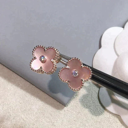 [Okajuri Jewelry]CLOVER MEDIUM 1 MOTIFS  PINK MOP DIAMOND EARRINGS