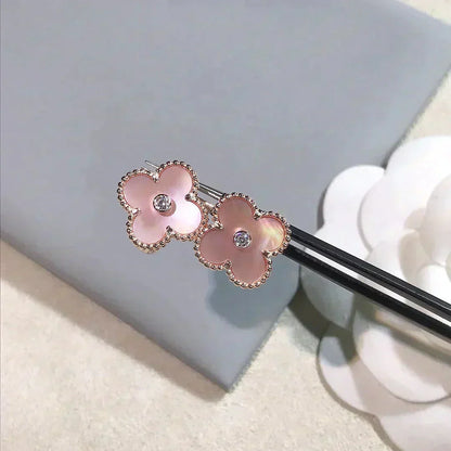 [Okajuri Jewelry]CLOVER MEDIUM 1 MOTIFS  PINK MOP DIAMOND EARRINGS