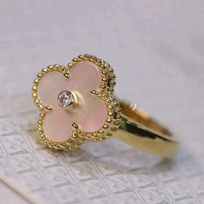 [Okajuri Jewelry]CLOVER PINK MOP RING GOLD DIAMOND