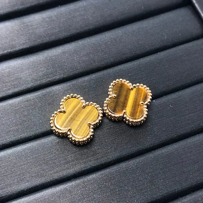 [Okajuri Jewelry]CLOVER MEDIUM 1 MOTIFS TIGER EYE EARRINGS