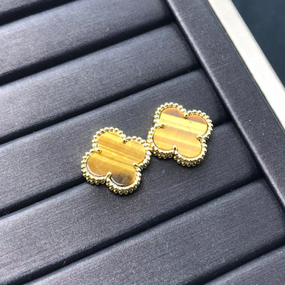 [Okajuri Jewelry]CLOVER MEDIUM 1 MOTIFS TIGER EYE EARRINGS