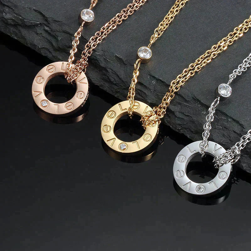 [Okajuri Jewelry]LOVE NECKLACE 16MM 2 DIAMONDS