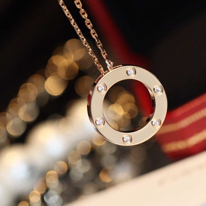 [Okajuri Jewelry]LOVE NECKLACE 16MM 6 DIAMONDS PINK GOLD