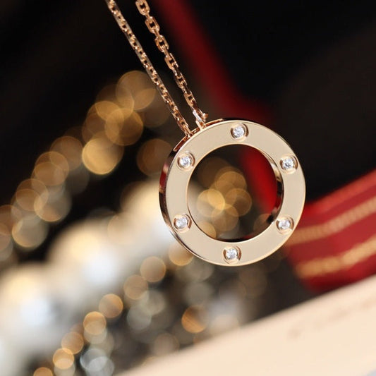 [Okajuri Jewelry]LOVE NECKLACE 16MM 6 DIAMONDS PINK GOLD