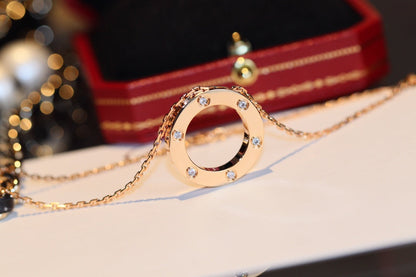 [Okajuri Jewelry]LOVE NECKLACE 16MM 6 DIAMONDS PINK GOLD