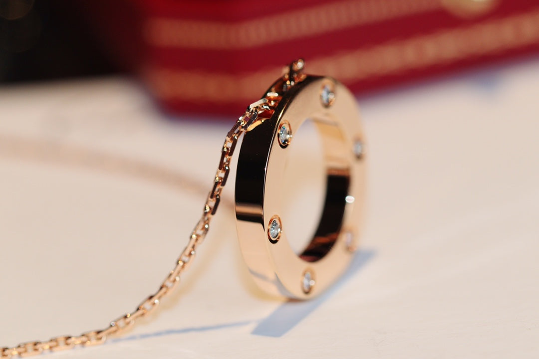 [Okajuri Jewelry]LOVE NECKLACE 16MM 6 DIAMONDS PINK GOLD