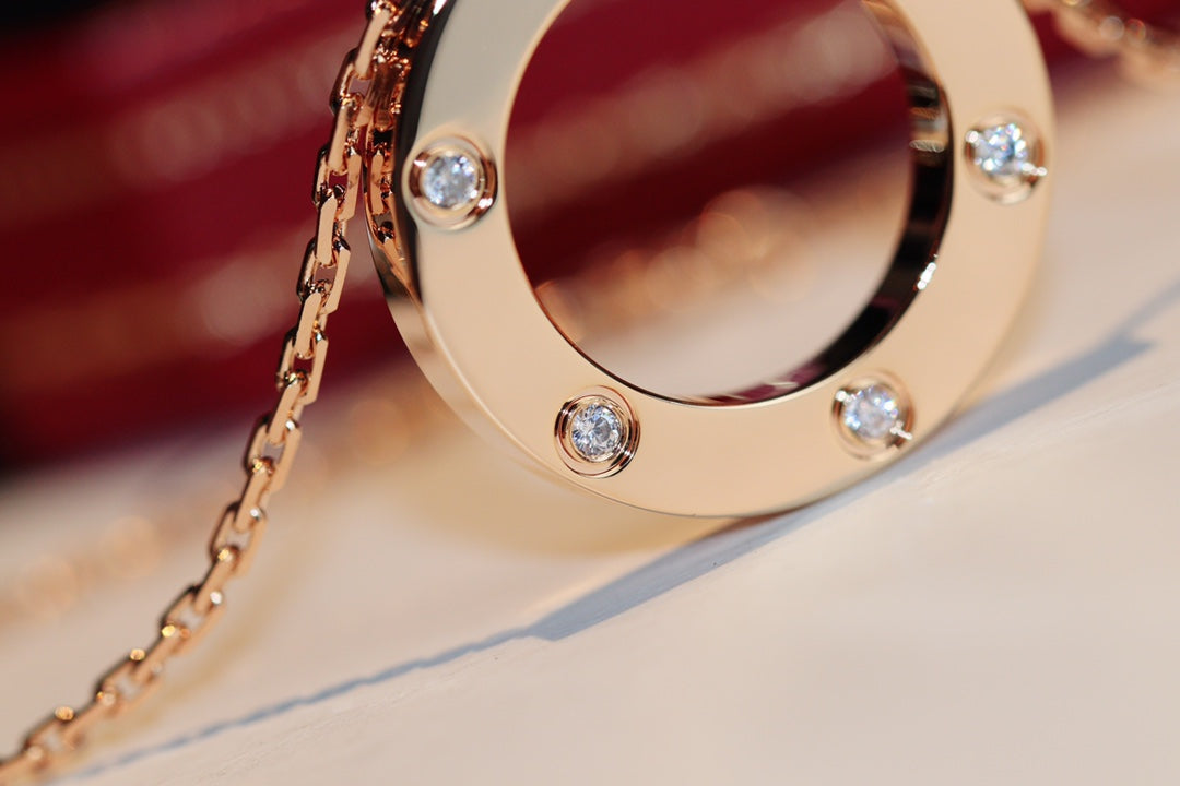 [Okajuri Jewelry]LOVE NECKLACE 16MM 6 DIAMONDS PINK GOLD