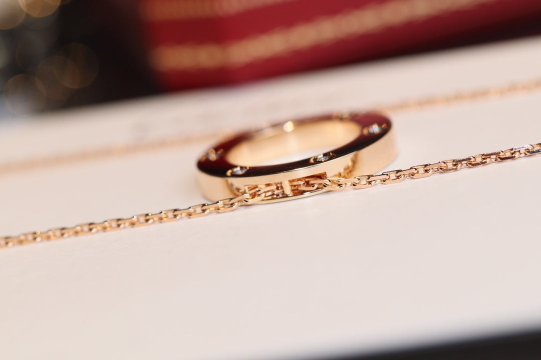 [Okajuri Jewelry]LOVE NECKLACE 16MM 6 DIAMONDS PINK GOLD