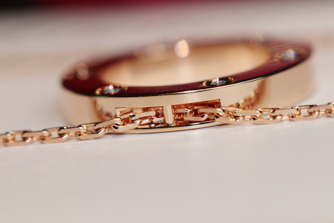 [Okajuri Jewelry]LOVE NECKLACE 16MM 6 DIAMONDS PINK GOLD