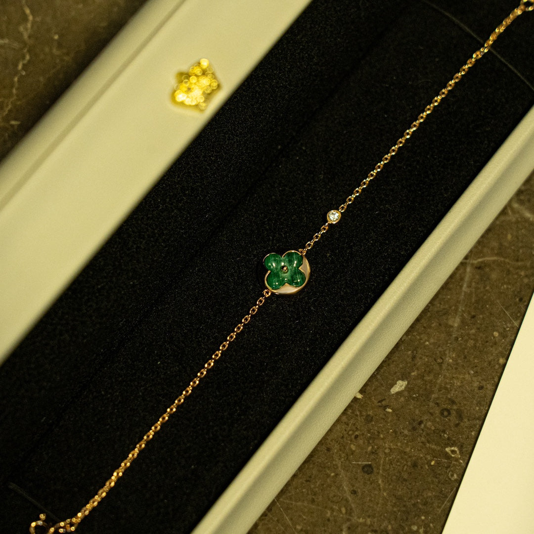 [Okajuri Jewelry]SUN MALACHITE 1 DIAMOND PINK GOLD BRACELET