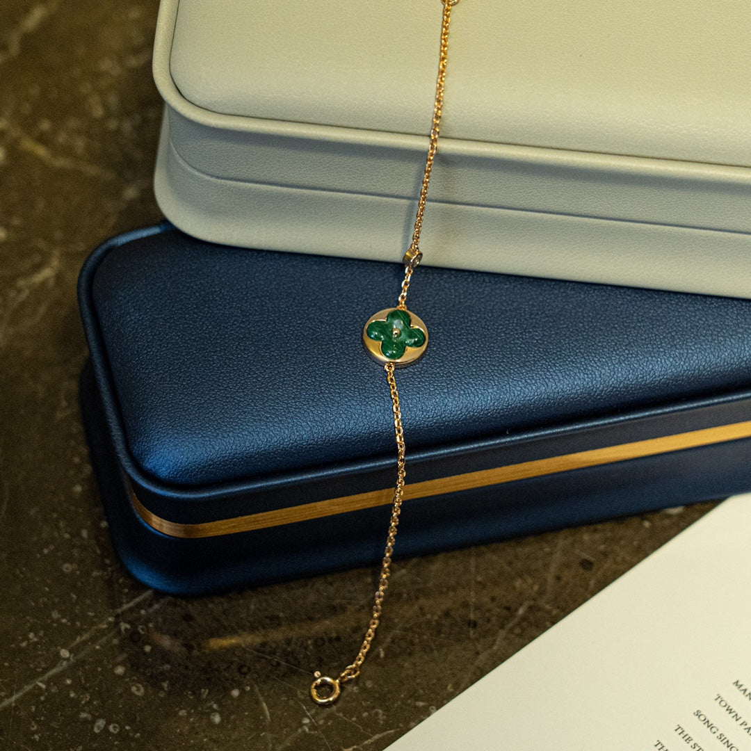 [Okajuri Jewelry]SUN MALACHITE 1 DIAMOND PINK GOLD BRACELET