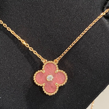 [Okajuri Jewelry]CLOVER 15MM DIAMOND RHODONITE NECKLACE