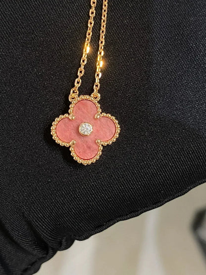 [Okajuri Jewelry]CLOVER 15MM DIAMOND RHODONITE NECKLACE