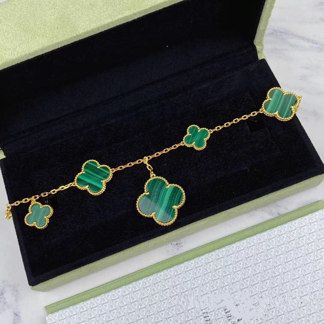 [Okajuri Jewelry]MAGIC CLOVER MALACHITE GOLD BRACELET 5 MOTIFS