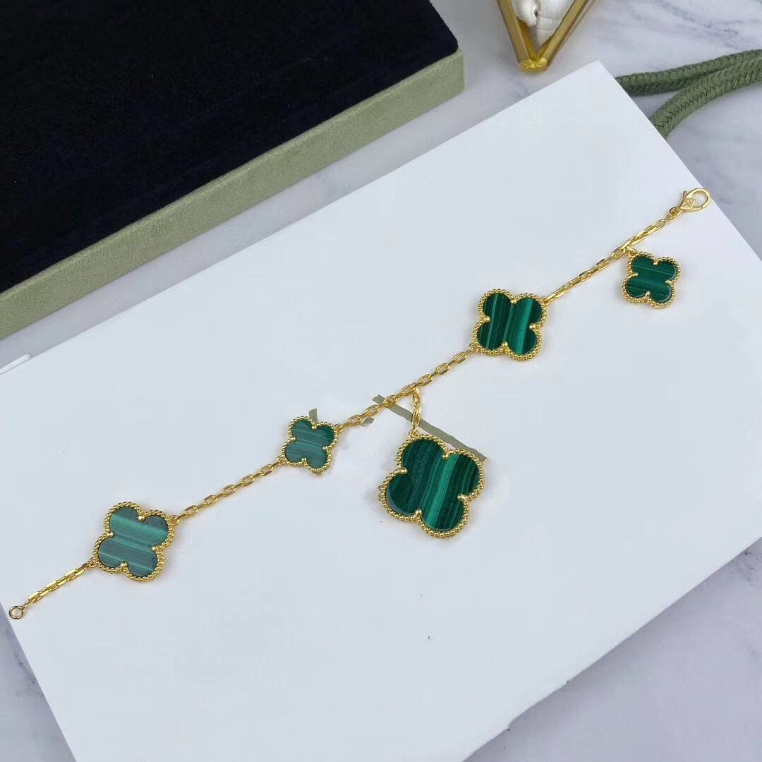 [Okajuri Jewelry]MAGIC CLOVER MALACHITE GOLD BRACELET 5 MOTIFS