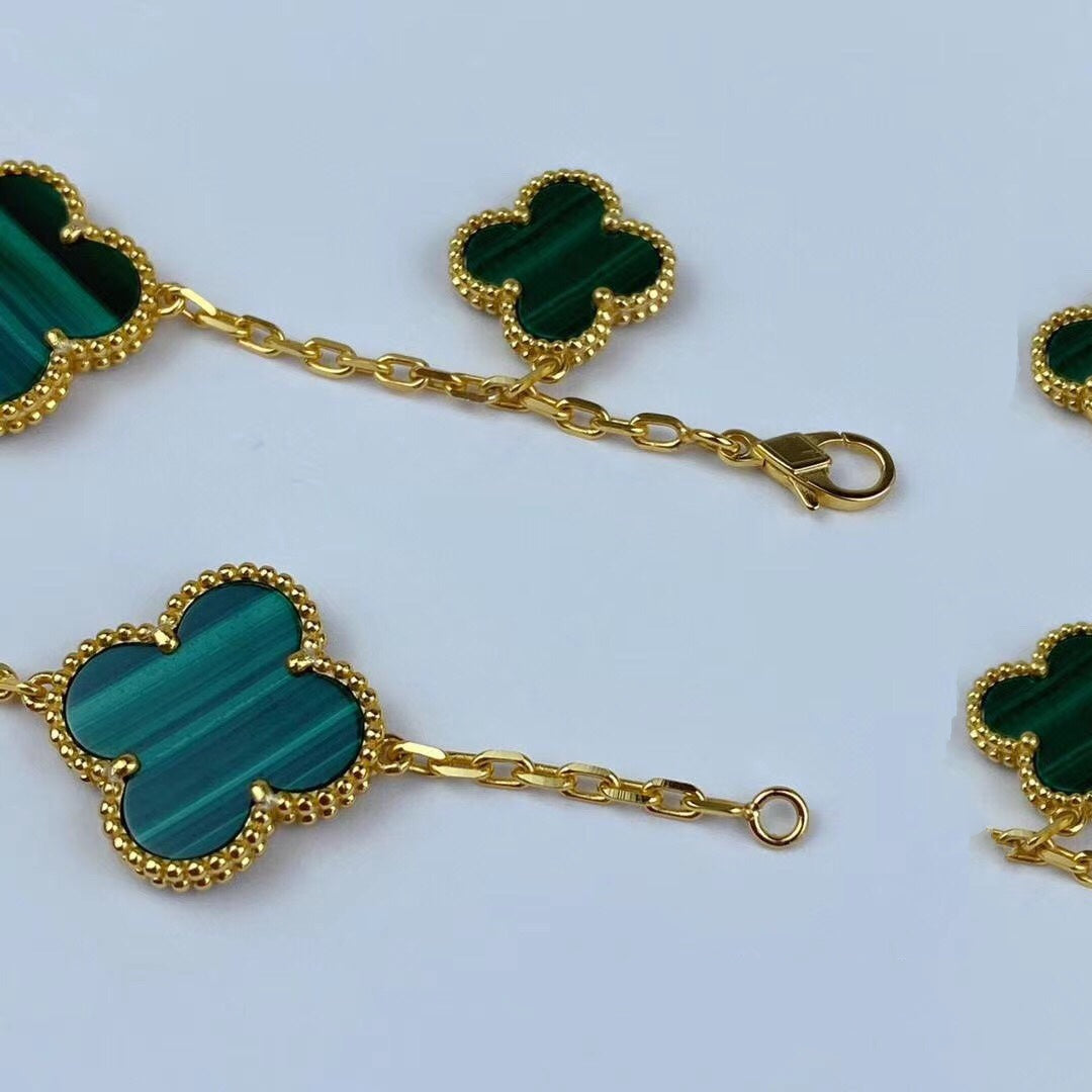 [Okajuri Jewelry]MAGIC CLOVER MALACHITE GOLD BRACELET 5 MOTIFS