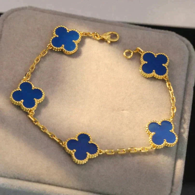 [Okajuri Jewelry]CLOVER 5 MOTIFS BLUE AGATE BRACELET
