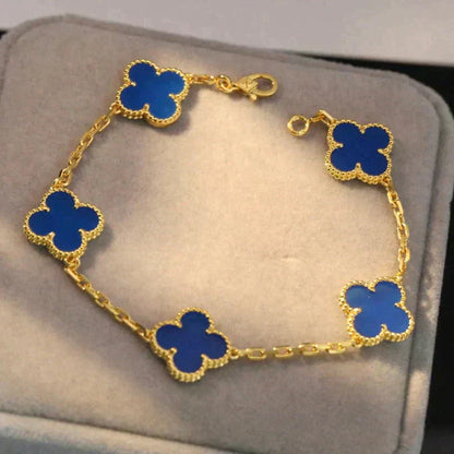 [Okajuri Jewelry]CLOVER 5 MOTIFS BLUE AGATE BRACELET