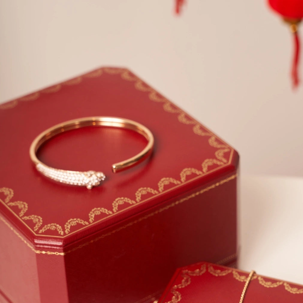 [Okajuri Jewelry]PANTHERE ROSE GOLD DIAMOND OPEN BRACELET