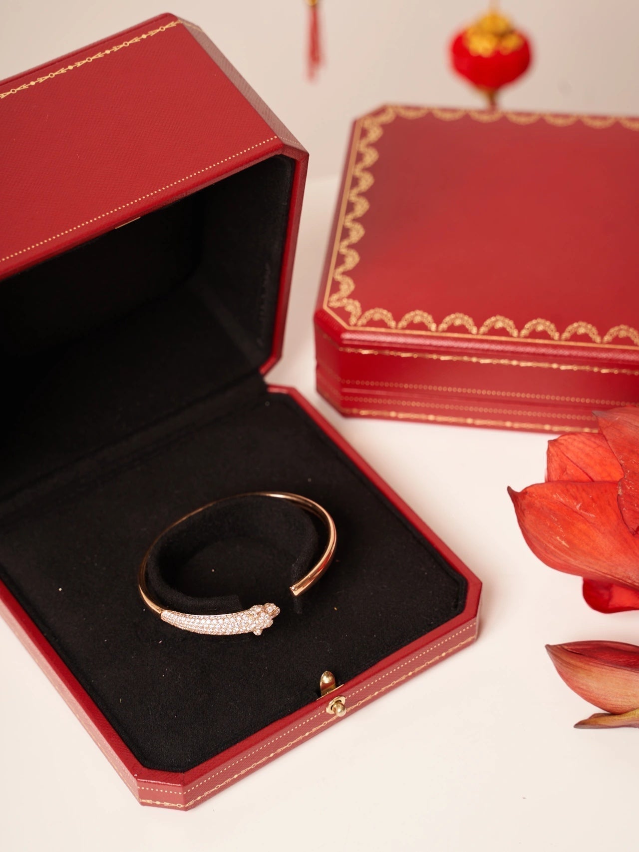 [Okajuri Jewelry]PANTHERE ROSE GOLD DIAMOND OPEN BRACELET