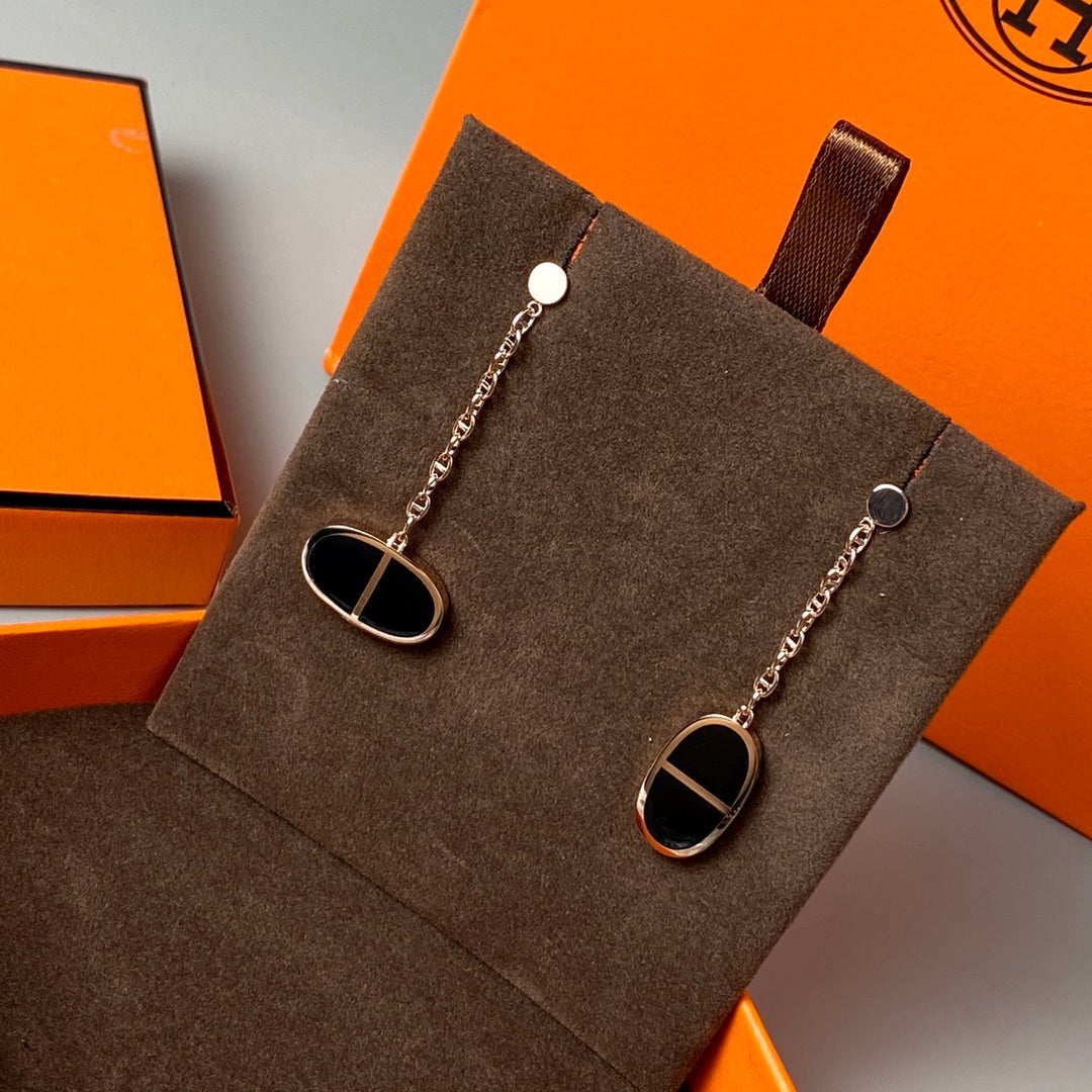 [Okajuri Jewelry]CHAINE VERSO BLACK CERAMIC EARRINGS