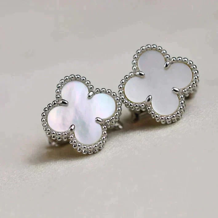 [Okajuri Jewelry]CLOVER MEDIUM 1 MOTIFS  WHITE MOP EARRINGS SILVER