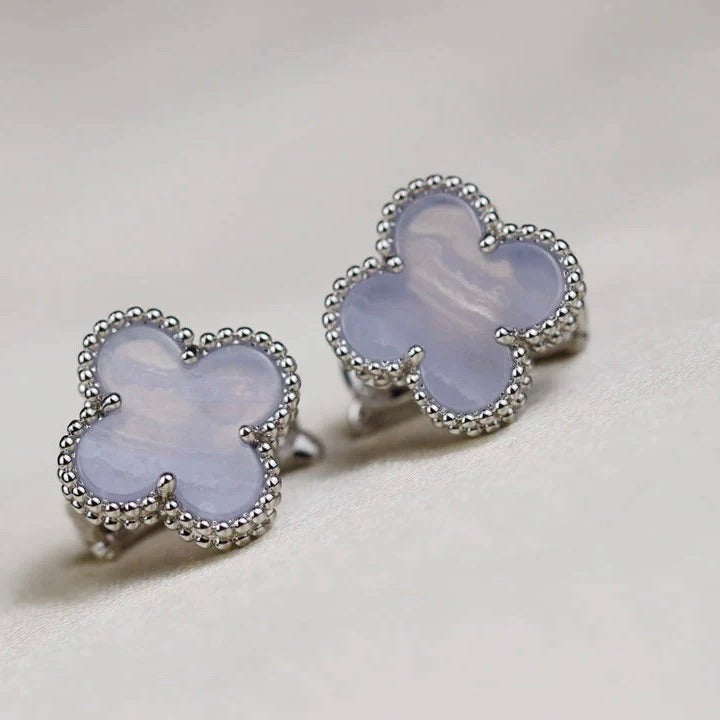 [Okajuri Jewelry] CLOVER MEDIUM 1 MOTIFS  WHITE MOP EARRINGS SILVER