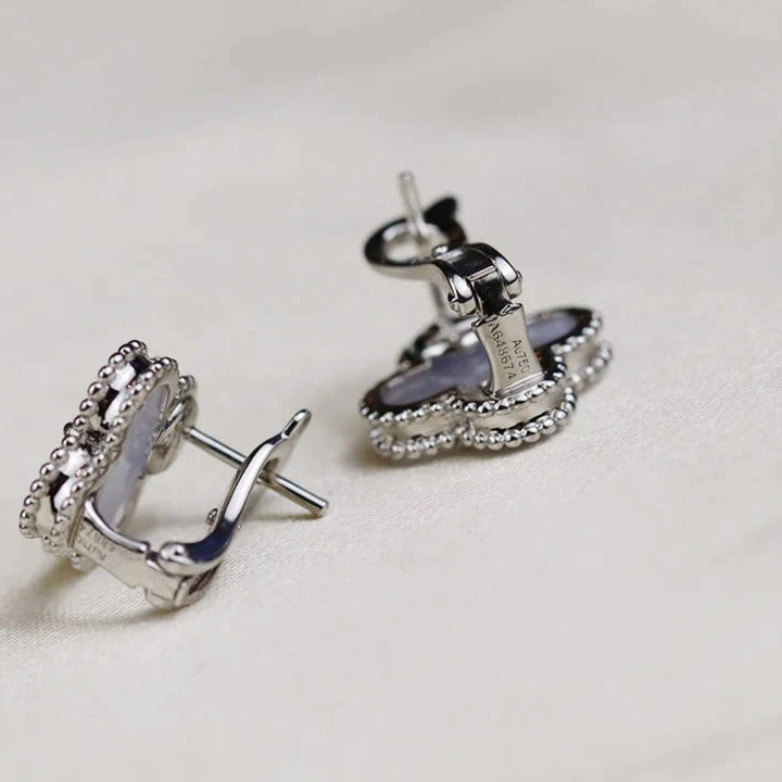 [Okajuri Jewelry] CLOVER MEDIUM 1 MOTIFS  WHITE MOP EARRINGS SILVER