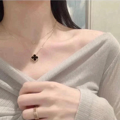 [Okajuri Jewelry] CLOVER 15MM BLACK ONYX SINGLE FLOWER NECKLACE