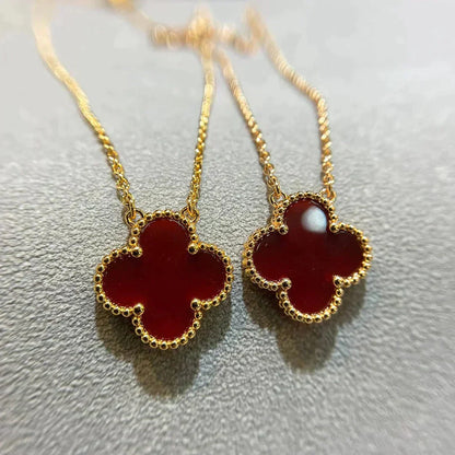 [Okajuri Jewelry]CLOVER 15MM CARNELIAN SINGLE FLOWER NECKLACE