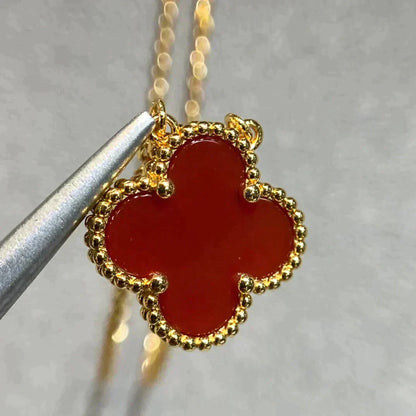 [Okajuri Jewelry]CLOVER 15MM CARNELIAN SINGLE FLOWER NECKLACE