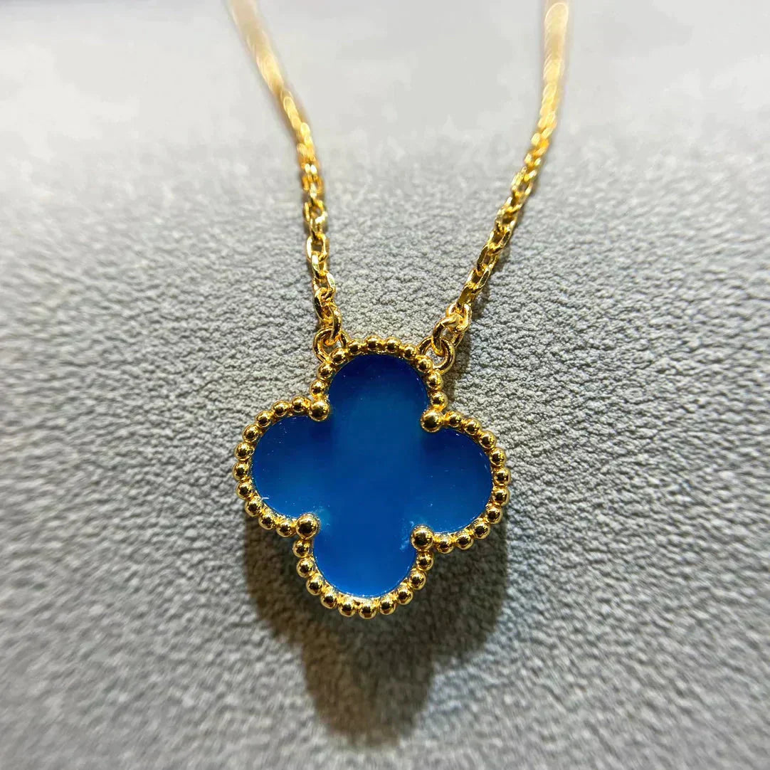 [Okajuri Jewelry]CLOVER 15MM BLUE AGATE NECKLACE