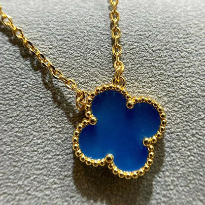 [Okajuri Jewelry]CLOVER 15MM BLUE AGATE NECKLACE