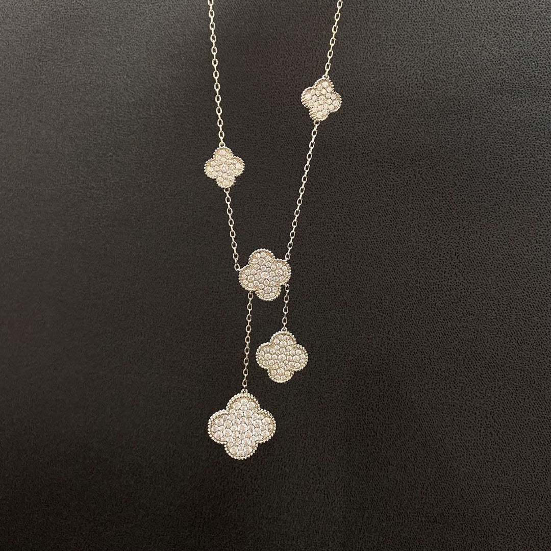 [Okajuri Jewelry]CLOVER 5 MOTIFS SILVER DIAMONDS NECKLACE