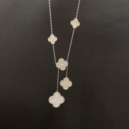 [Okajuri Jewelry]CLOVER 5 MOTIFS SILVER DIAMONDS NECKLACE