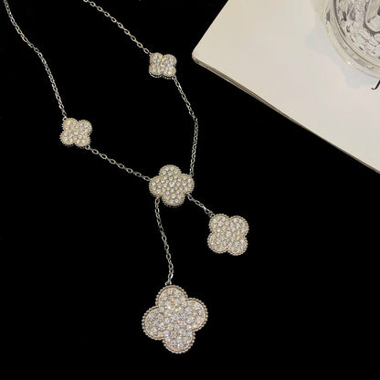 [Okajuri Jewelry]CLOVER 5 MOTIFS SILVER DIAMONDS NECKLACE