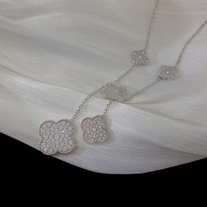 [Okajuri Jewelry]CLOVER 5 MOTIFS SILVER DIAMONDS NECKLACE
